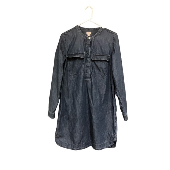 J. Crew Denim Dress Long Sleeve Pockets Sz Medium Long Sleeve Shirt Dress - Picture 1 of 3